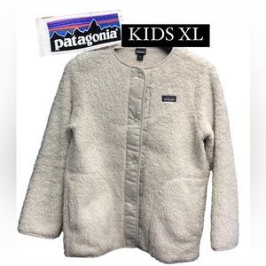 Patagonia Kids' Los Gatos Fleece Cardigan XL in taupe/cream button up